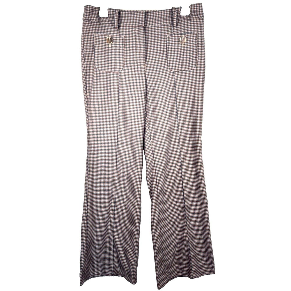 Talbots Boot Leg Pants Charming Plaid Wool Blend Houndstooth Womens 6P Brown